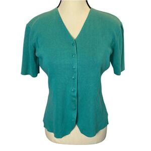 Short Sleeve V-Neck Button‎ Up Cardigan Top Women's Small Grandma Cottagecore